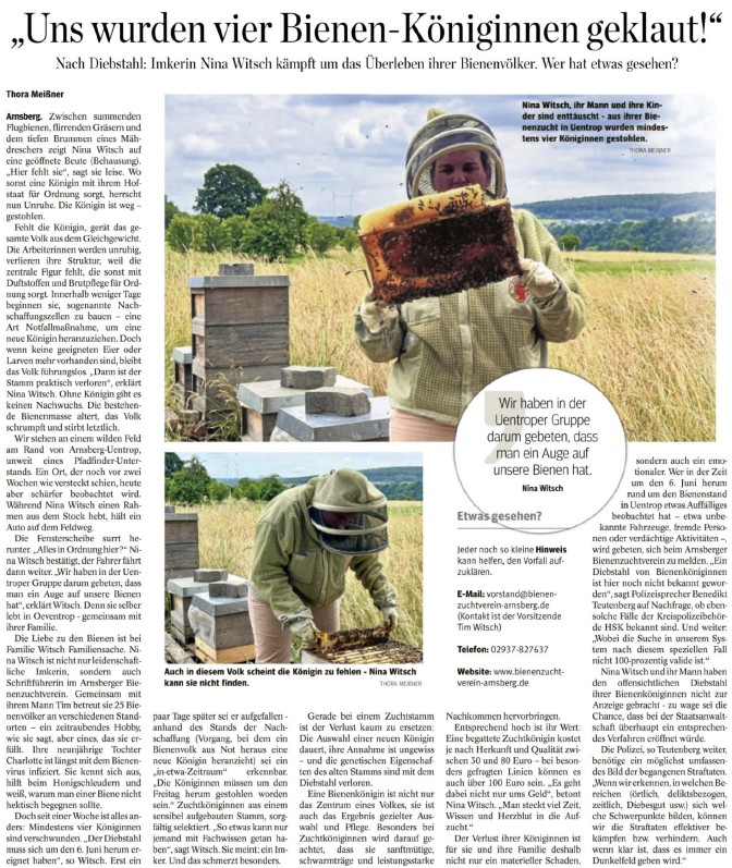 2025-06-20 WP "Uns wurden vier Bienen-Königinnen geklaut"